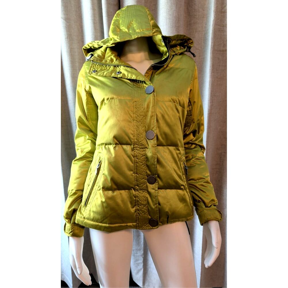 VTG Obermeyer Leighton Women's Puffer Ski Jacket Lime Green Size 6 Zipper Hood